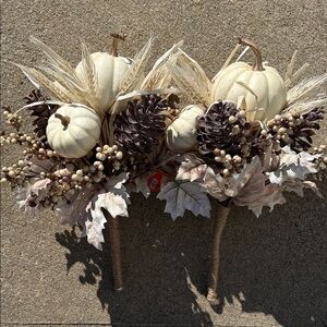 Elegant Cream and Brown Harvest Bouquets - Set of 2 - NWT